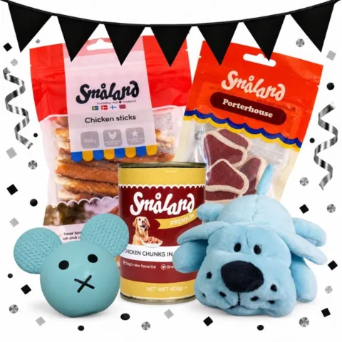 Gør Black November til ren hundeforkælelse med en blød bamse, sjov latexmus og Småland favoritter. En skøn pakke til hyggelige legestunder og lækre pauser