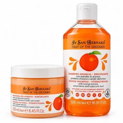 Fruit of the groomer: Orange Shampoo flaske med 500ml og en pelskur du kan tilkøbe
