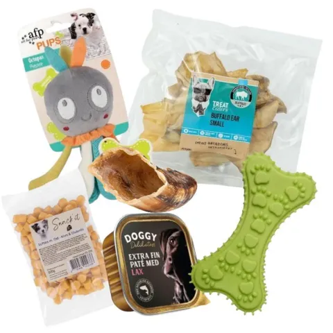 Forkæl din hvalp med sjovt legetøj, bløde træningsgodbidder og naturlige tyggesnacks. Med kalveklov og lækkert vådfoder til hyggelig beskæftigelse.