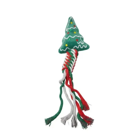 Julelegetøj til Hunde med Reb i juletrædesign, ca. 34 cm langt.