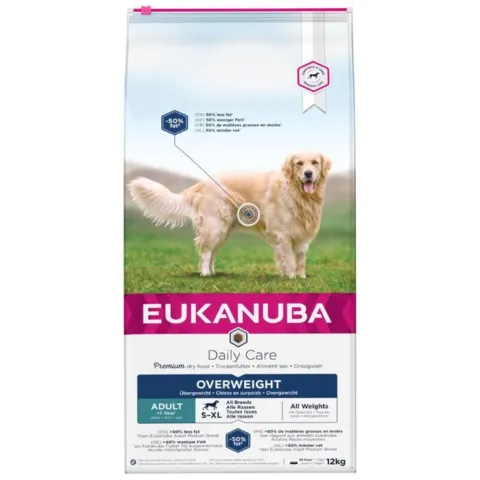 Eukanuba Daily Care Overweight hundefoder 12kg til voksne hunde. Ideelt til vægtkontrol hos voksne hunde af alle racer