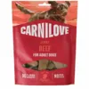Carnilove Jerky Beef Fillet i pose med bløde oksekødsbaserede hundegodbidder