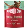 Carnilove Dog Pouch Paté Turkey & Pheasant med hindbærblade i 300g pouch set forfra