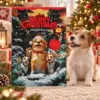 Dogman Merry Christmas julekalender til hunde med 24 låger, præsenteret i hyggelige juleomgivelser sammen med en glad hund