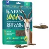 Kornfri hundesnack med super premium antilopekød og aromatisk timian. KAROO Wild - Trail Bites Timian 227g har et højt proteinindhold, er fedtfattige og fremstillet af magert kød uden kunstige tilsætningsstoffer.