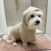 Ollipet Wellness Tørrekåbe i beige vist fra siden på hundemodel
