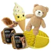 Forkælelsespakke til hvalpe med Teddy-bamse på 20 cm, isvaffel, gul Happy Doggy slikkemåtte, kalveklov og DOGGY vådfode