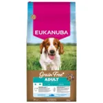Eukanuba Grain Free Adult 12kg hundefoder med havfisk. Kornfri ernæring til voksne hunde med fokus på fordøjelse og vitalitet