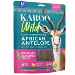 Kornfrie godbidder med antilopekød og rosmarin. Høj protein, fedtfattige og aromatiske soft chewy sticks – premium hundesnacks med krydderurter.