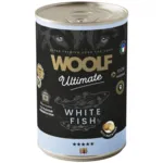 Woolf Ultimate White Fish with Potatoes 400g er kornfrit hundefoder produceret i EU. Med frisk hvid fisk og skånsom tilberedning, der bevarer råvarernes naturlige smag